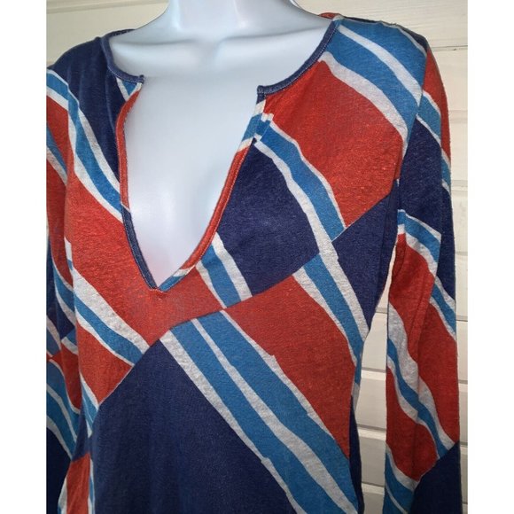 Vera Neumann Tops - Vera Neumann Sz SMALL Tunic Linen Silk Slub Knit Drawstring Hem Split Neck EUC